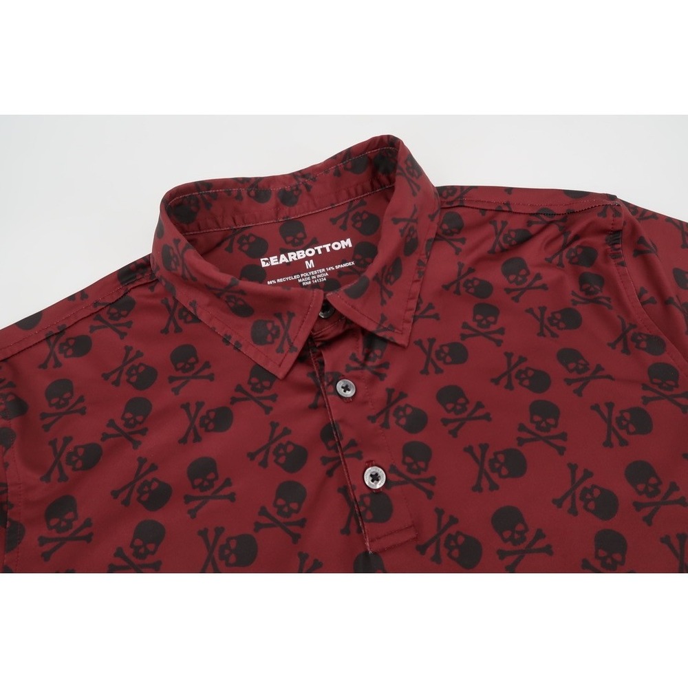 Bearbottom Polo Shirt Mens Medium Pirate Skull Crossbones Print Golf Performance